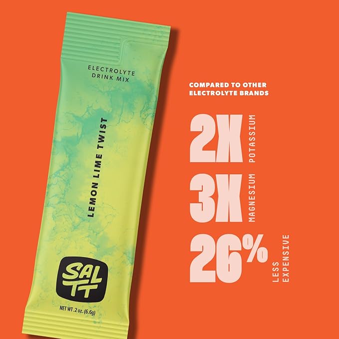 SALTT Electrolytes Powder Flavored Drink Mix - Lemon Lime Twist - 30 Hydration Packets - Magnesium, Potassium, Sodium, Trace Minerals - Zero Sugar & Gluten Free - Travel Essentials