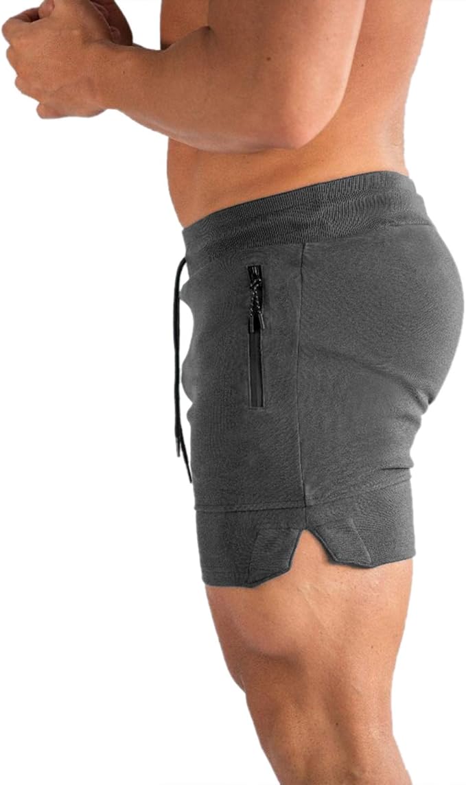 PIDOGYM Men's 5" Gym Workout Shorts,Fitted Jogging Short Pants for Bodybuilding Running Training with Zipper Pockets