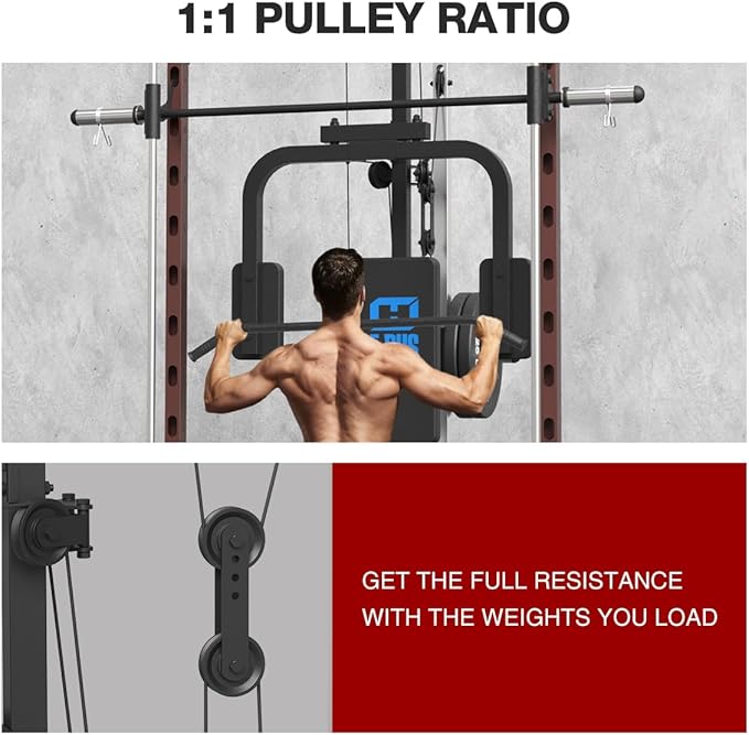 FAGUS Smith Machine Home Gym Power Cage with Pulley System, Space Saving Design Squat Rack with Full Body Strength Training Attachments, PEC Station & Fixed Cable Crossover Optional