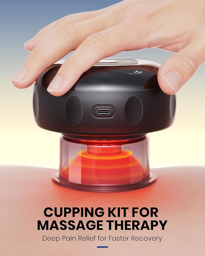 2 Pack 5-in-1 Electric Cupping Kit for Massage Therapy with Red Light Therapy - 24 Levels of Adjustable Suction & Heat, Portable Cupping Therapy Set for Back Pain Relief & Neck Muscle Soreness