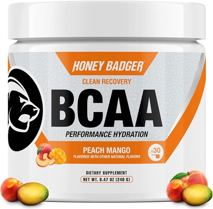 Honey Badger BCAA + EAA Powder | Micronized Creatine Monohydrate | Muscle Growth & Recovery | Natural Recovery for Men & Women | Sugar Free & Paleo | 30 Servings