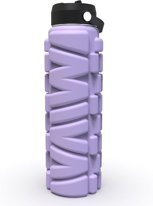 MIVA Foam Roller Water Bottle - 25 Fluid Ounce double-walled stainless steel interior and silicone exterior for myofascial foam rolling (LAVENDER HAZE)