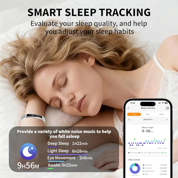 Smart Bracelet for Women Men, Fitness Tracker Smart Wristband, Waterproof Health Band with 24/7 Heart Rate Sleep Monitor, 12 Kinds Sport Modes fits Android iOS (Black) (Black)