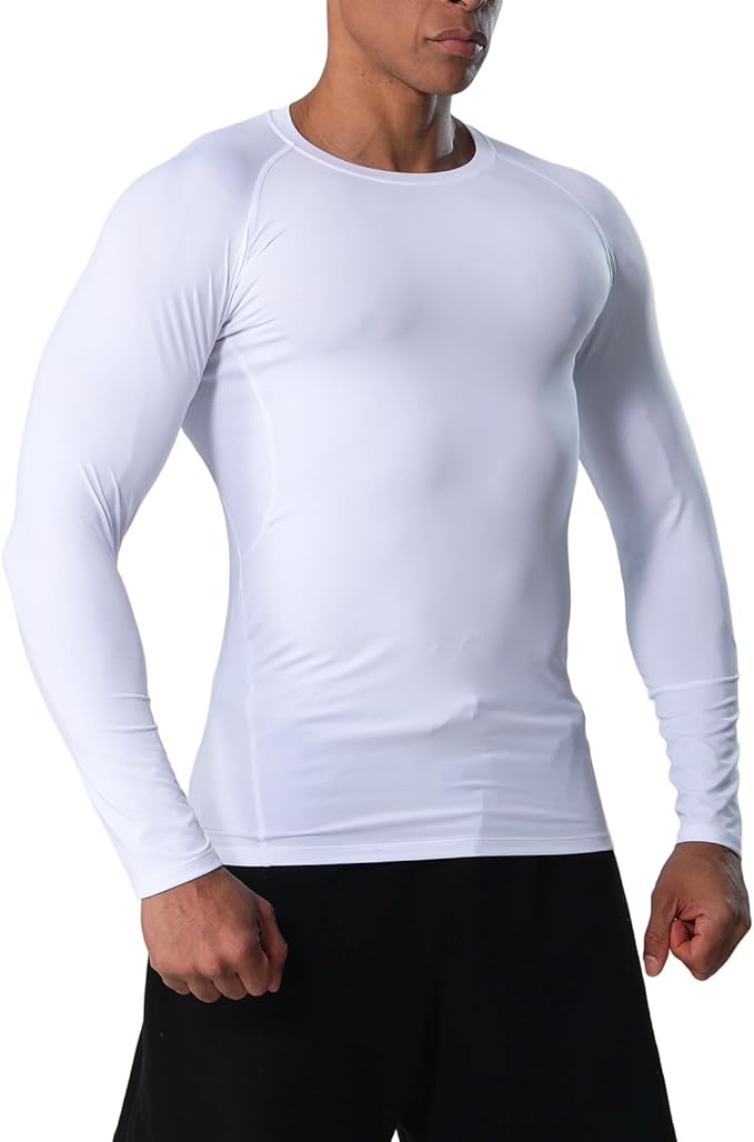 Men's Long Sleeve Compression Shirts Athletic Sport Undershirts Tight Base Layer Tops Rash Guard Workout Running Gym