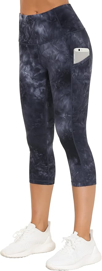 THE GYM PEOPLE Thick High Waist Capris Yoga Pants with Pockets, Tummy Control Workout Running Yoga Leggings for Women
