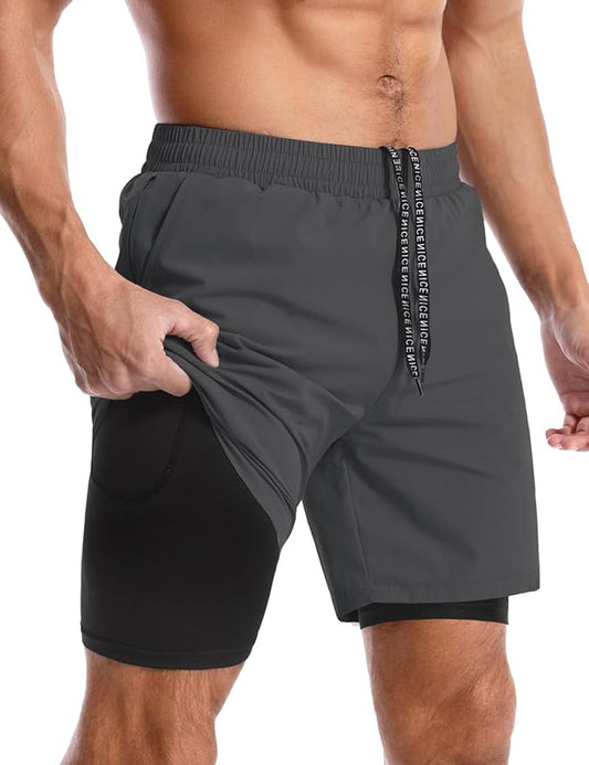 Aolesy Men's 5''/7'' Running Shorts Quick Dry Workout Gym Shorts with Pockets, Tennis Training Athletic(Linerless & Liner)