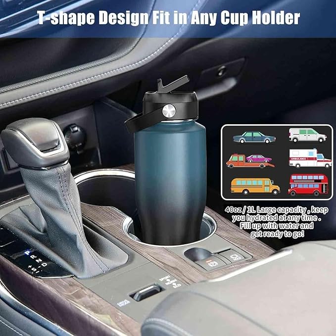 SENDESTAR 40oz Stainless Steel Water Bottle(Cold for 48 Hrs, Hot for 24 Hrs),Double Wall Vacuum Insulated Bottle with Straw Lid, Spout Lid and Flex Cap, Fit in Any Car Cup Holder,Grey-B