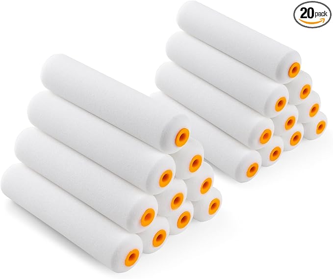 Foam Paint Roller, 20 Pack, 6 Inch Mini Paint Roller Covers, High Density Foam Paint Roller, Small Paint Rollers for All Flat Surfaces, Suitable for Wall,Kitchen Cabinets, Doors, Tables, Etc