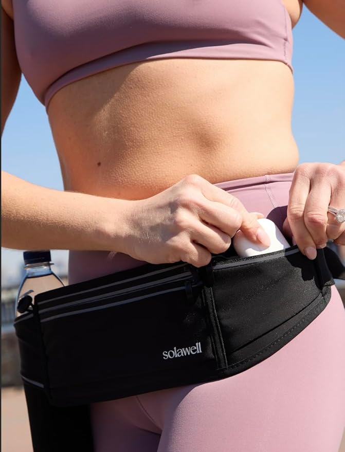 Running Belt with Water Bottle Holder - Waist Bag With Extender for Jogging, Hiking, Cycling, Walking - Dog Walker Hydration Fanny Pack - Black (New Version)