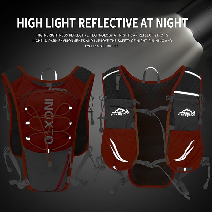 Running Vest for Women Men, Adjustable Chest Straps Running Hydration Vest with 500ml Soft Flask, Lightweight Breathable Reflective Hydration Backpack for Hiking