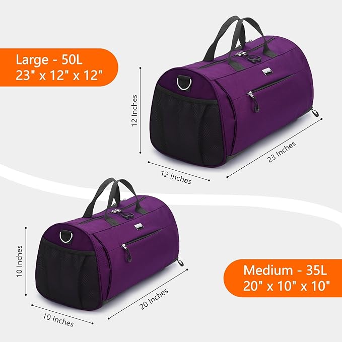 TOPDesign Gym Bag for Women & Men, Unisex Duffel Bag with Shoe Compartment & Wet Pocket for Travel Sports Gym (M Purple)
