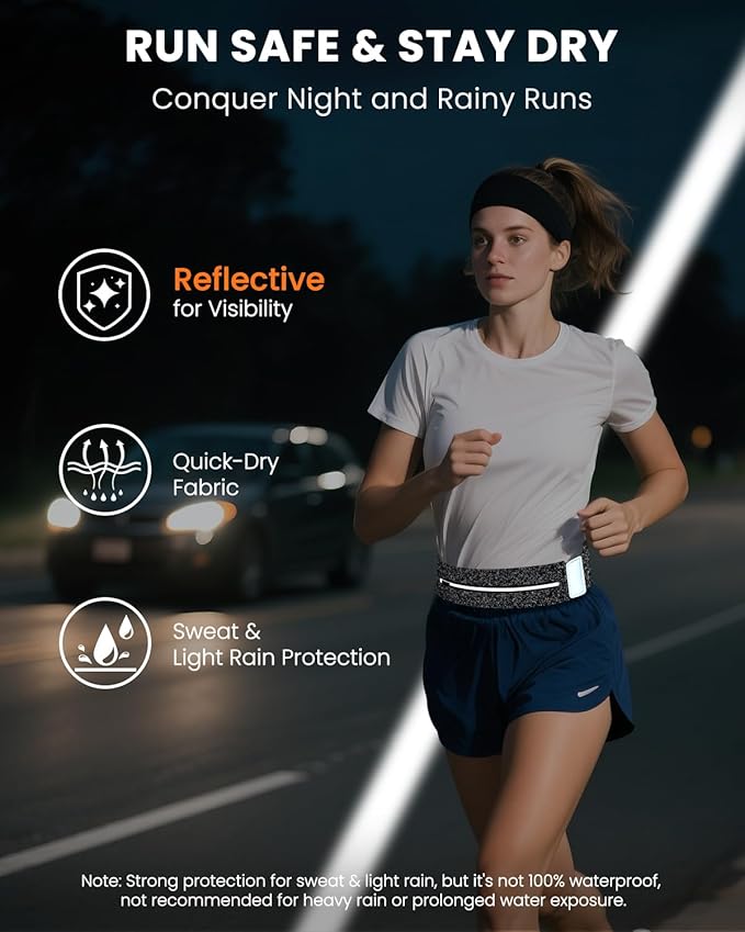 Running Belt with Water Bottle & Headband, No-Bounce Hydration Belt Adjustable Reflective Waterproof Fanny Pack for Women & Men, Fits All Phones (M-Gray)
