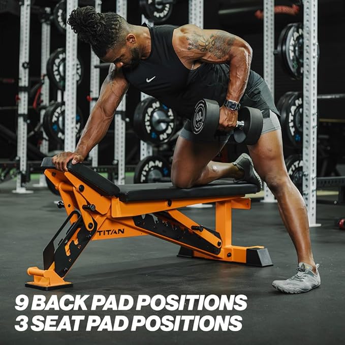 Titan Fitness TITAN Series Adjustable Bench, Supports 600 LB Incline, 1,000 LB Flat, Versatile Single Post Utility Workout Bench for Home Gym, Weightlifting, Strength Training