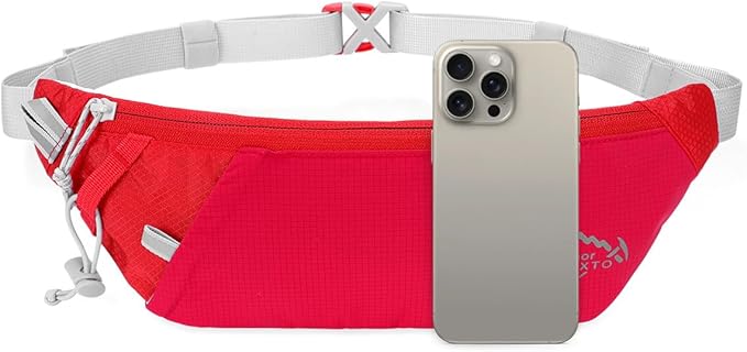 INOXTO Slim Running Belt Fanny Pack for Women and Men Sports Waist Bag Pack with 300ml Water Bottle for Running Walking Cycling Hiking Reflective Running Pouch Belt for All Phones (Red)