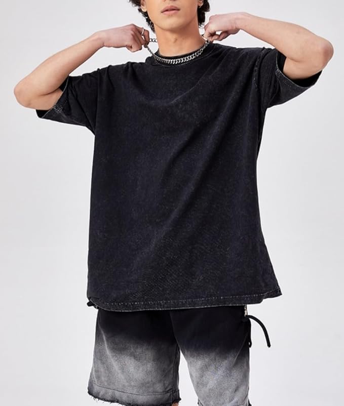 3 Pcs Men's Oversized Heavy Cotton Summer T-Shirts Vintage Tee Loose Fit Short Sleeve Casual Tshirts for Men Women