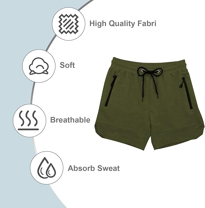 PIDOGYM Men's 5" Gym Workout Shorts,Fitted Jogging Short Pants for Bodybuilding Running Training with Zipper Pockets