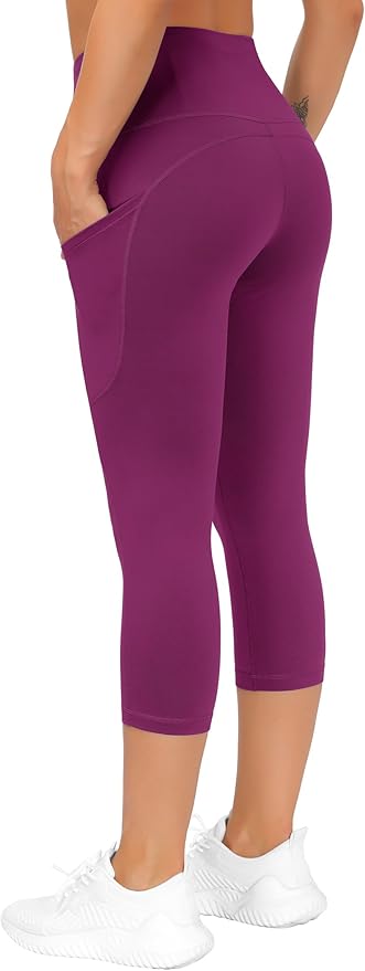 THE GYM PEOPLE Thick High Waist Capris Yoga Pants with Pockets, Tummy Control Workout Running Yoga Leggings for Women
