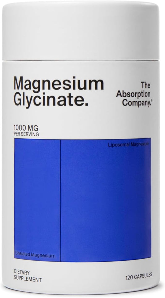 Magnesium Glycinate 1000mg - Liposomal Magnesium Bisglycinate for Max Absorption - Extra Strength to Support Body and Mind, Non-Laxative, Vegan, Gluten-Free - 120 Capsules