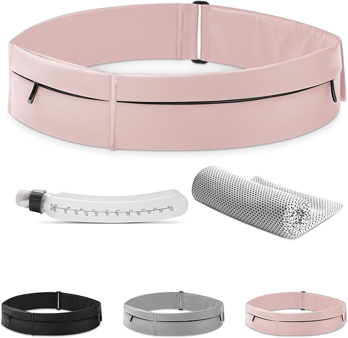 Running Belt for Women and Men, Water Proof Running Belts Fanny Pack with Water Bottle,Slim Hydration Running Bag Belts with Phone Bottle Holder Adjustable Fit for Runner (Pink, Large)