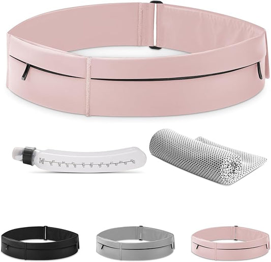 Running Belt for Women and Men, Water Proof Running Belts Fanny Pack with Water Bottle,Slim Hydration Running Bag Belts with Phone Bottle Holder Adjustable Fit for Runner (Pink, Large)