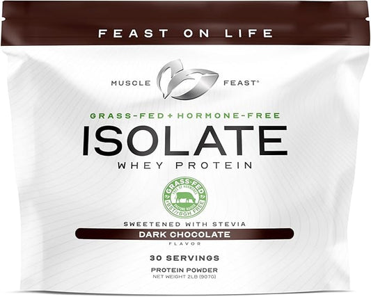 Muscle Feast Grass-Fed Whey Protein Isolate, All Natural Hormone Free Pasture Raised, Whey Isolate Protein Powder for Men and Women, Clean, Gluten-Free, Delicious Isolate Protein - Dark Chocolate, 2lb