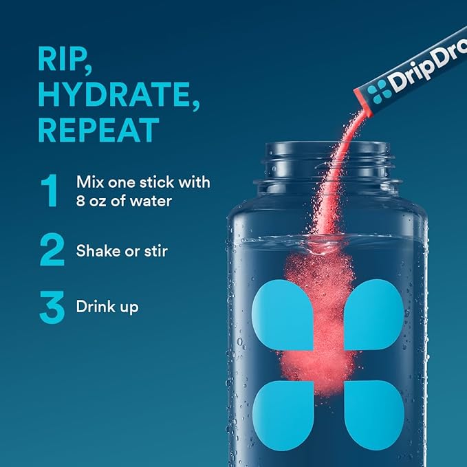 DripDrop Hydration Packets - Fruit Punch - Single Serve Electrolytes Powder Drink Mix - Non-GMO, Gluten Free, Vegan - 32 Sticks
