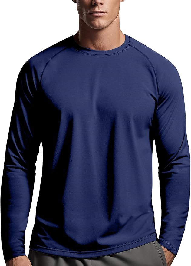 Zengjo Mens Long Sleeve Workout Shirts Moisture Wicking Running Athletic Sport Performance T-Shirt Lightweight SPF Sun Shirt