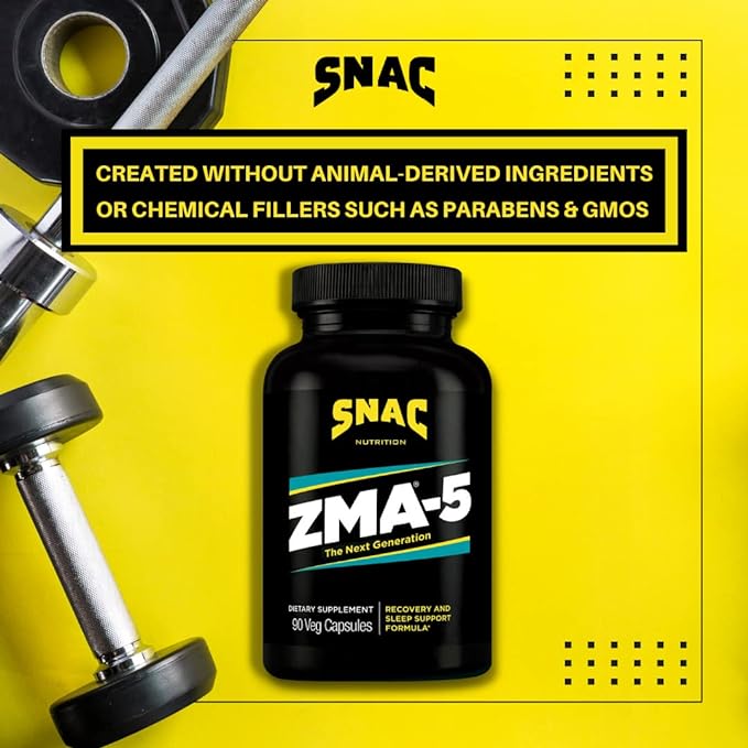 SNAC ZMA-5 Sleep Aid Supplement, Promote Muscle Recovery & Growth, Immune Support, & Restorative Sleep with Zinc, Magnesium & 5-HTP, Post Workout, Before Bed ZMA Supplements 90 Veggie Capsules