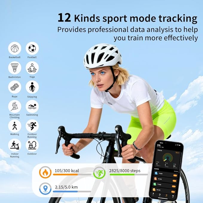 Smart Bracelet for Women Men, Fitness Tracker Smart Wristband, Waterproof Health Band with 24/7 Heart Rate Sleep Monitor, 12 Kinds Sport Modes fits Android iOS (Black) (Black)