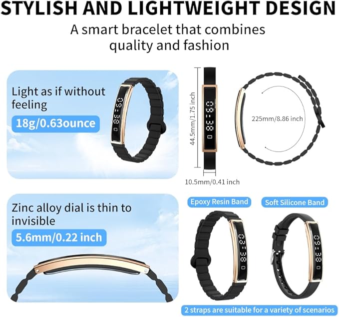 Smart Bracelet for Women Men, Fitness Tracker Smart Wristband, Waterproof Health Band with 24/7 Heart Rate Sleep Monitor, 12 Kinds Sport Modes fits Android iOS (Black) (Black)