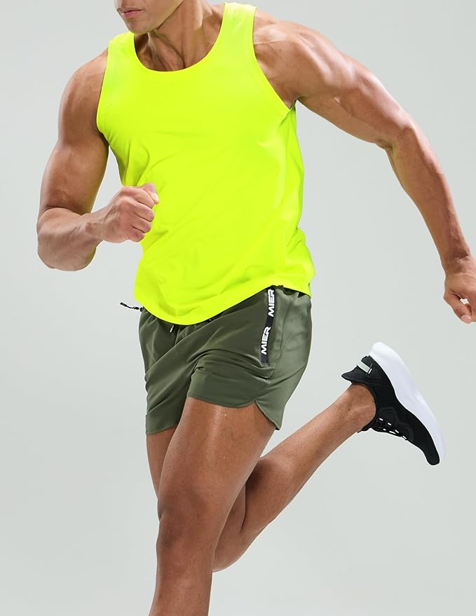 MIER Men's Tank Tops Workout Sleeveless Tee Shirts Muscle Athletic Gym Running Beach Tanks for Men, Quick Dry