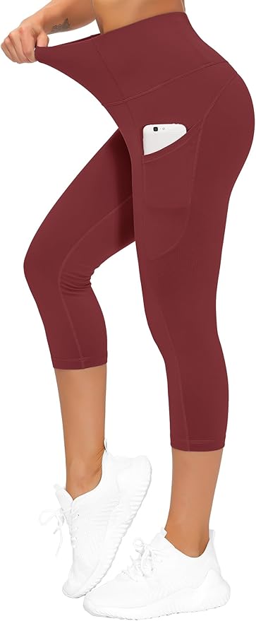 THE GYM PEOPLE Thick High Waist Capris Yoga Pants with Pockets, Tummy Control Workout Running Yoga Leggings for Women