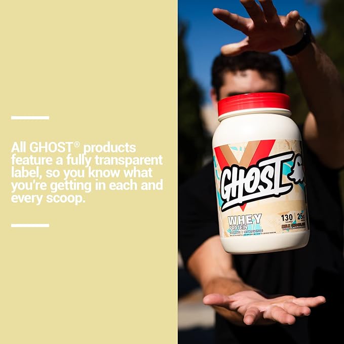 GHOST Whey Protein Powder, Milk Chocolate - 2LB, 25G of Protein - Whey Protein Blend - Post Workout Fitness & Nutrition Shakes, Smoothies, Baking & Cooking - Soy & Gluten-Free