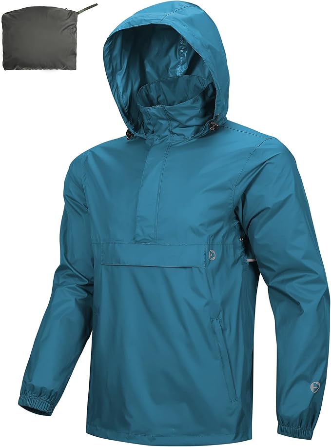 Outdoor Ventures Men's Rain Jacket Waterproof Lightweight Packable Rain Pullover for Hiking Golf Running