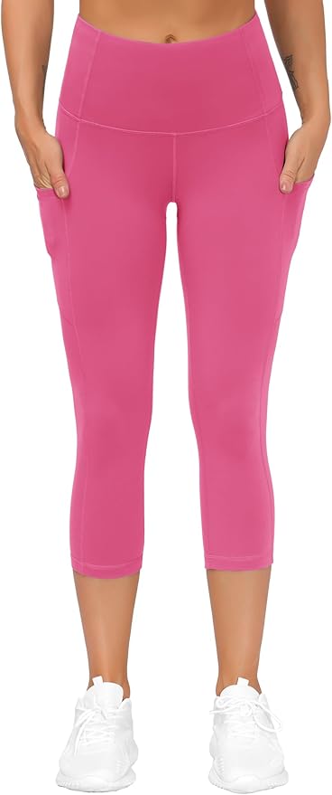 THE GYM PEOPLE Thick High Waist Capris Yoga Pants with Pockets, Tummy Control Workout Running Yoga Leggings for Women
