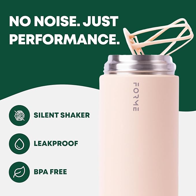 FORME - Shaker, 1 Liter Stainless Steel Protein Shaker, Double-Walled Vacuum Insulated Bottle, Silent & Leak-Proof Design, Keeps Drinks Cold for 12 Hours or Hot for 8 Hours (Desert Beige)