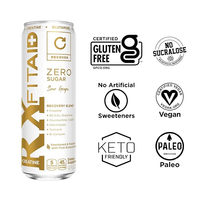 FITAID Rx Zero, Keto-Friendly, Number 1 Post-Workout Recovery Drink, 0g Sugar, Quercetin, Creatine, BCAAs, Green Tea, 5 Calories, 12 Fl Oz (Pack of 12)