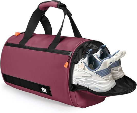 C&F BOGMOST Small Travel Duffel Bag,Compact Sports Small Gym Bag with Shoes Compartment,Lightweight Duffel Bag for Men & Women,Personal Item Travel Bag Weekender Bags for Sports Gym - Purplish Red