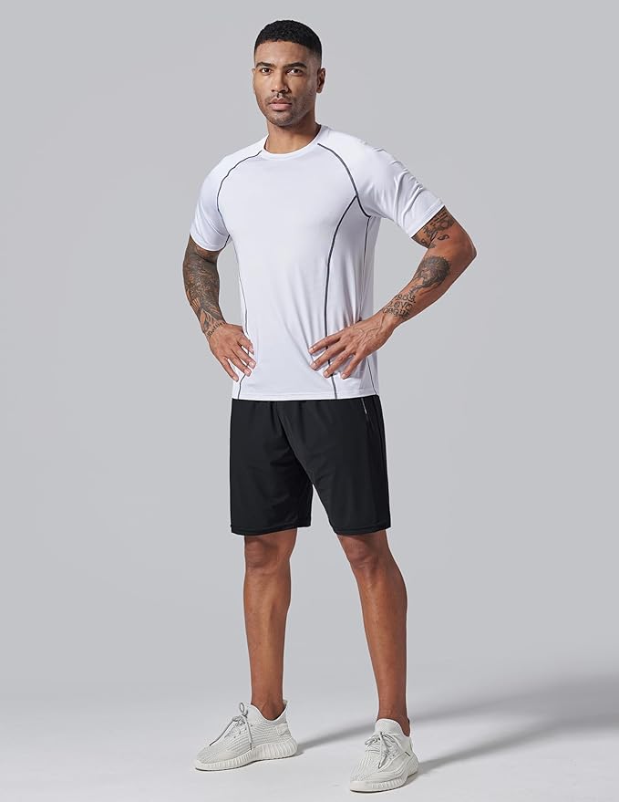 5 Pack Men’s Active Quick Dry Crew Neck T Shirts | Athletic Running Gym Workout Short Sleeve Tee Tops Bulk