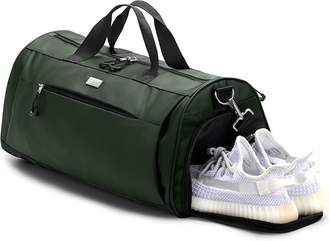 TOPDesign Gym Bag for Women & Men, Unisex Duffel Bag with Shoe Compartment & Wet Pocket for Travel Sports Gym (L Green)