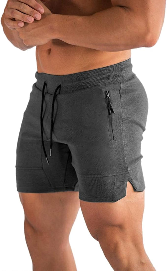PIDOGYM Men's 5" Gym Workout Shorts,Fitted Jogging Short Pants for Bodybuilding Running Training with Zipper Pockets