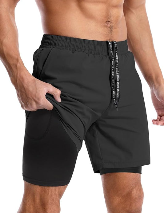 Aolesy Men's 5''/7'' Running Shorts Quick Dry Workout Gym Shorts with Pockets, Tennis Training Athletic(Linerless & Liner)