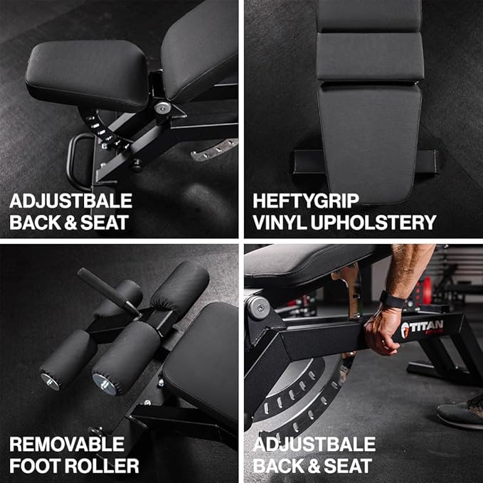 Titan Fitness TITAN Series FID Bench, Adjustable Weight Bench with 70 Flat, Incline, Decline Angles, Rated 600 LB, Durable Vinyl Padding, Workout Bench for Home Gym Weightlifting & Strength Training