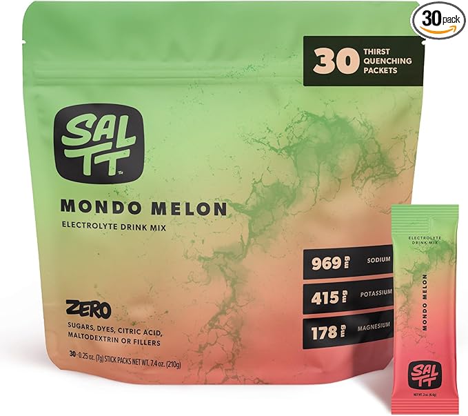 SALTT Electrolytes Powder Flavored Drink Mix - Mondo Melon - 30 Hydration Packets - Magnesium, Potassium, Sodium, Trace Minerals - Zero Sugar & Gluten Free - Travel Essentials