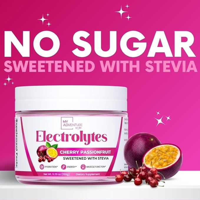 Zero Sugar - Cherry Passionfruit Electrolytes Powder - Refreshing Hydration - Caffeine Free Energy with All Natural Ingredients - Vegan, Keto, Paleo - Sugar Free Electrolytes Drink Mix - 30 Servings