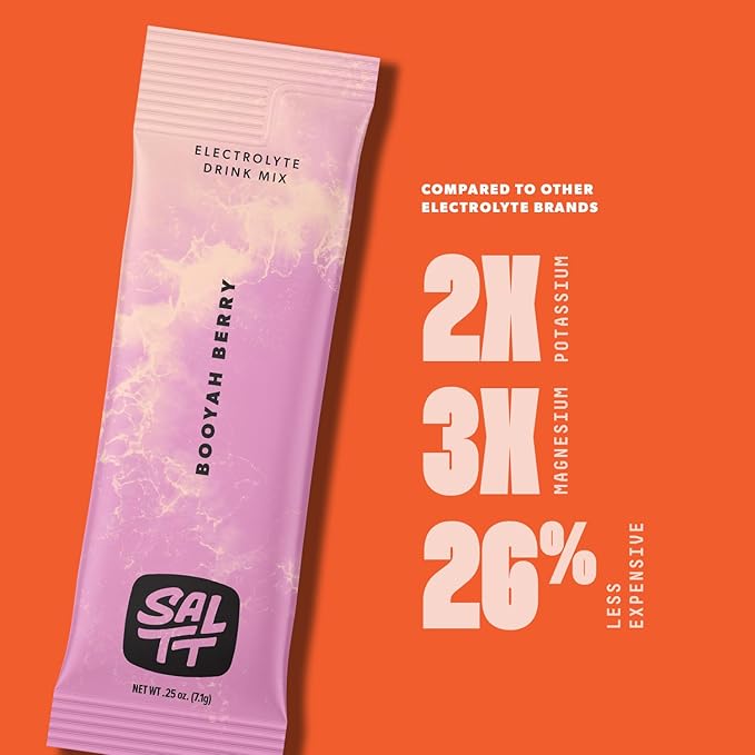 SALTT Electrolytes Powder Flavored Drink Mix - Booyah Berry - 30 Hydration Packets - Magnesium, Potassium, Sodium, Trace Minerals - Zero Sugar & Gluten Free - Travel Essentials