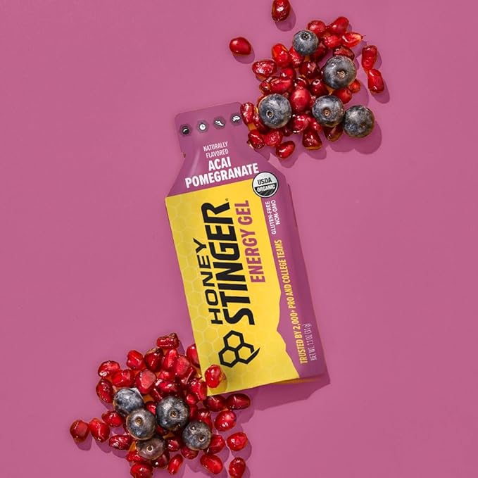 Honey Stinger Organic Acai Pomegranate Energy Gel, Gluten Free & Caffeine Free, for Exercise, Running and Performance, Sports Nutrition for Home & Gym, Pre and Mid Workout, 24 Pack, 26.4 Ounce
