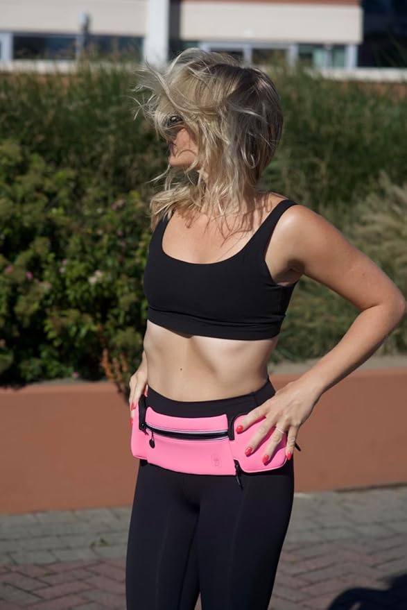 Running Belt with Water Bottle Holder - Waist Bag With Extender for Jogging, Hiking, Cycling, Walking - Dog Walker Hydration Fanny Pack - Sport Pouch iPhone Carrier for Women and Men - Pink