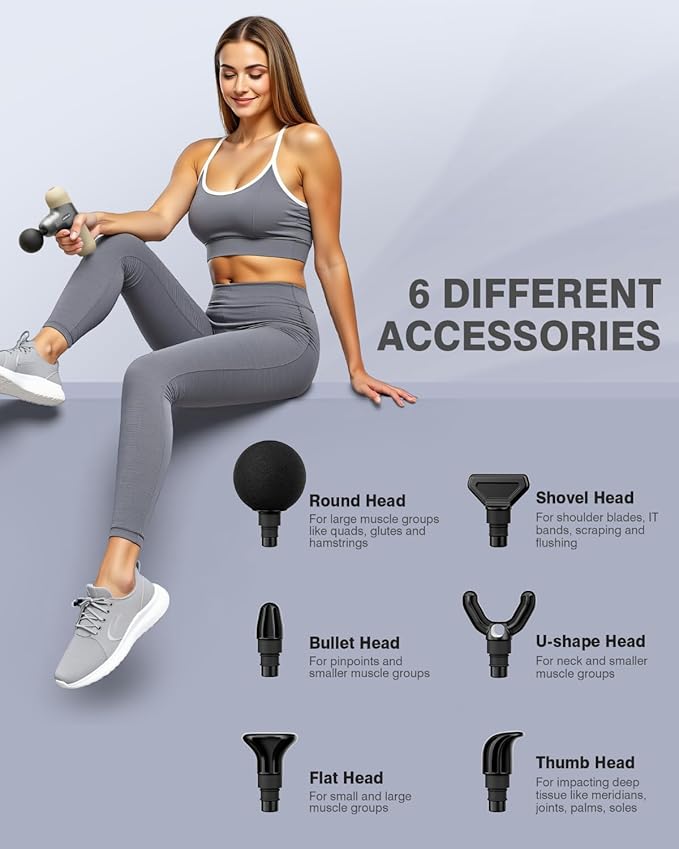 Morelax Mini Massage Gun Deep Tissue, Portable Percussion Muscle Massager for Whole Body Pain Relief, Electric Handheld Sport Massager with 6 Massage Heads 4 Speed, Best Gift (Almond)