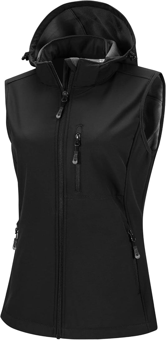 33,000ft Women's Hooded Lightweight Softshell Vest Fleece Lined Windproof Zip Up Sleeveless Jacket for Hiking Golf Running